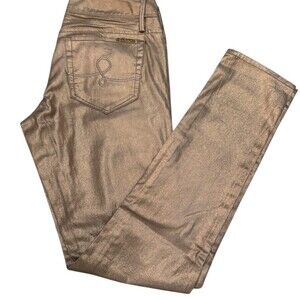 NWT Lilly Pulitzer Worth Skinny Jeans Womens Size 4 Metallic Gold Stretch